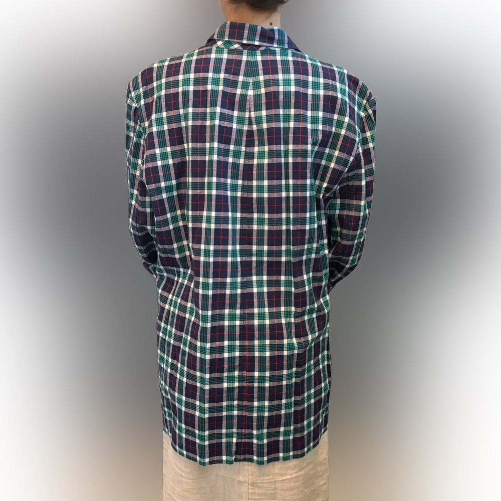 Vintage 80s 90s plaid Liz Claiborne plaid terry Green navy blazer oversized - Picture 3 of 7
